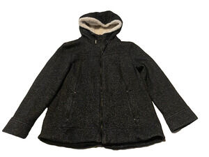 1 Madison Expedition Womens Jacket Size Large BlackGrey Sherpa Lined Hoodie Coat